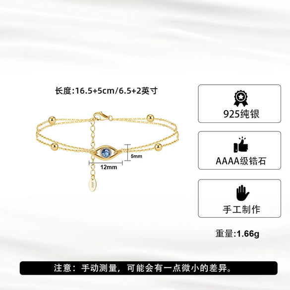 Women's Geometric Style S925 Sterling Silver Devil's Eye Bracelet With Zircon And Electroplating
