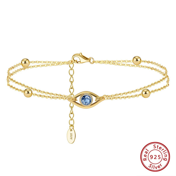 Women's Geometric Style S925 Sterling Silver Devil's Eye Bracelet With Zircon And Electroplating