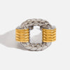 Women's Geometric Style Stainless Steel Ring With Gold And Silver Color Matching Ribbed Twist Cut Out Open Design Electroplated