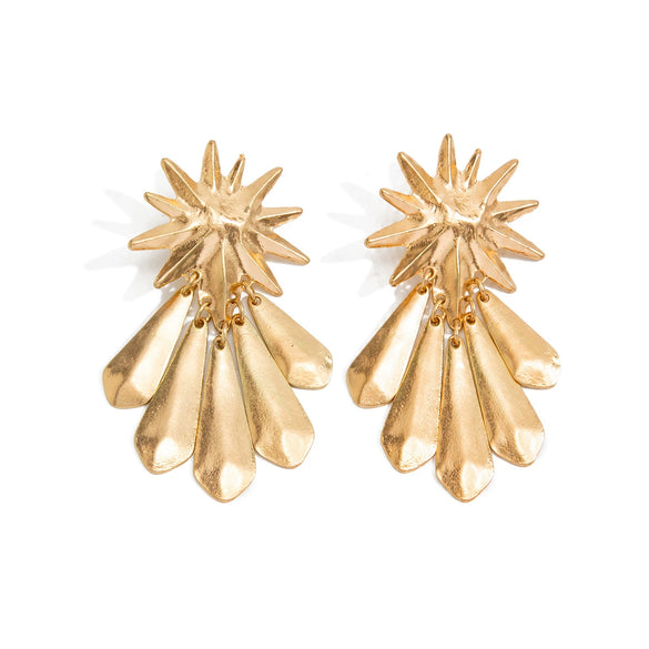 Women's Geometric Sunflower Star Tassel Teardrop Earrings In Glossy Alloy With Electroplated Finish And Steel Posts