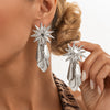 Women's Geometric Sunflower Star Tassel Teardrop Earrings In Glossy Alloy With Electroplated Finish And Steel Posts