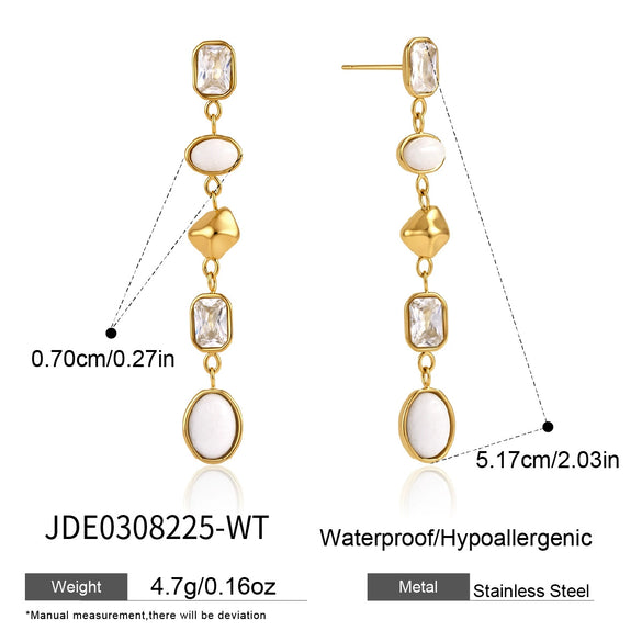 Women's Geometric Tassel Earrings In Titanium Steel And Stainless Steel With Sparkling Zircon And Colorfast Vacuum Gold Plating
