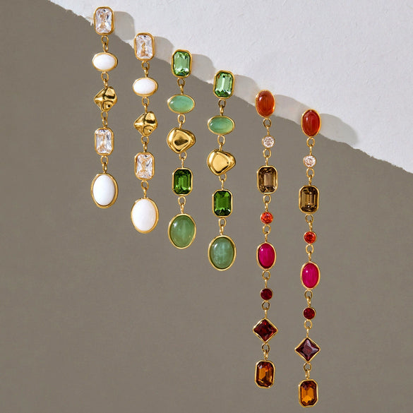 Women's Geometric Tassel Earrings In Titanium Steel And Stainless Steel With Sparkling Zircon And Colorfast Vacuum Gold Plating