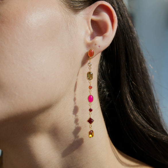 Women's Geometric Tassel Earrings In Titanium Steel And Stainless Steel With Sparkling Zircon And Colorfast Vacuum Gold Plating
