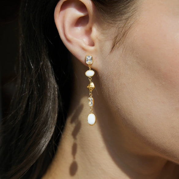 Women's Geometric Tassel Earrings In Titanium Steel And Stainless Steel With Sparkling Zircon And Colorfast Vacuum Gold Plating