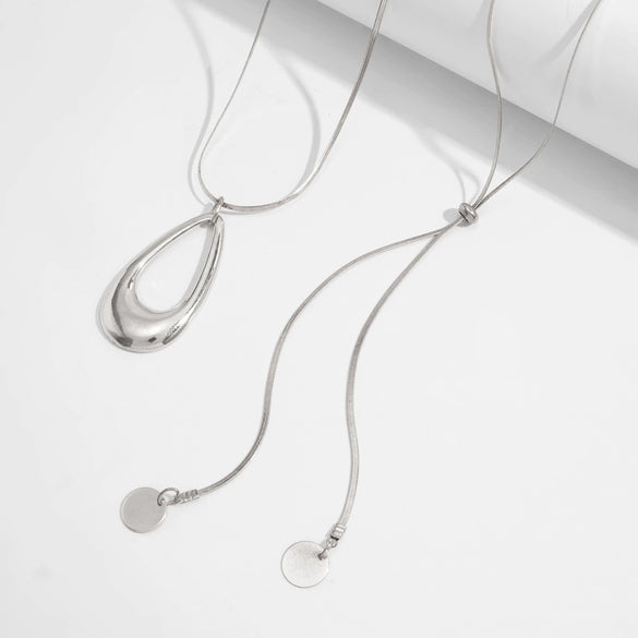 Women's Geometric Teardrop Pendant Necklace Set With Hollow Yshaped Flat Snake Chain Minimalist Plated Alloy Jewelry