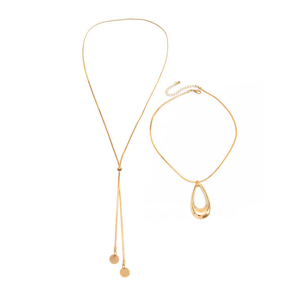 Women's Geometric Teardrop Pendant Necklace Set With Hollow Yshaped Flat Snake Chain Minimalist Plated Alloy Jewelry