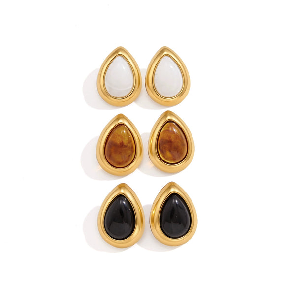 Women's Geometric Teardrop Resin Stud Earrings With Stainless Steel Posts And Pvd Vacuum Gold Plating Wholesale Jewelry