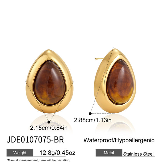 Women's Geometric Teardrop Resin Stud Earrings With Stainless Steel Posts And Pvd Vacuum Gold Plating Wholesale Jewelry
