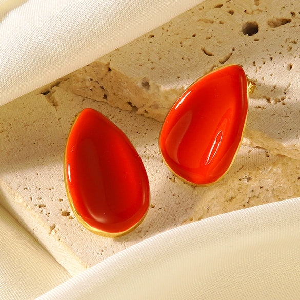 Women's Geometric Teardrop Stainless Steel Oil Drip Earrings With Electroplated Finish Simple Fashion Earrings
