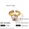 Women's Geometric Teardrop Stainless Steel Ring With Zircon Setting Adjustable Open Design Vacuum Plated Elegant Jewelry