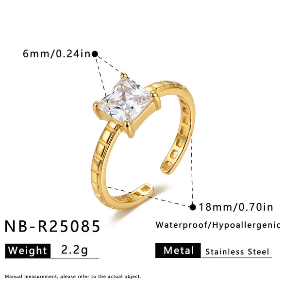 Women's Geometric Teardrop Stainless Steel Ring With Zircon Setting Adjustable Open Design Vacuum Plated Elegant Jewelry