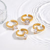 Women's Geometric Teardrop Stainless Steel Ring With Zircon Setting Adjustable Open Design Vacuum Plated Elegant Jewelry
