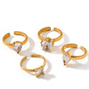 Women's Geometric Teardrop Stainless Steel Ring With Zircon Setting Adjustable Open Design Vacuum Plated Elegant Jewelry