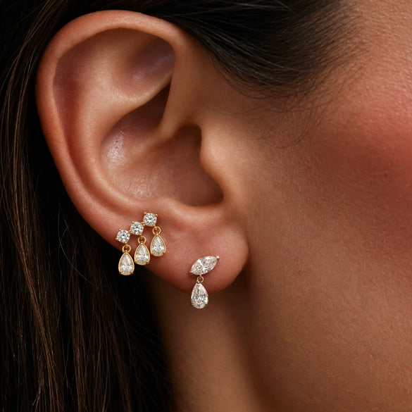 Women's Geometric Teardrop Zirconia Earrings In Titanium Steel With Pvd Vacuum Gold Plating