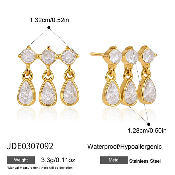 Women's Geometric Teardrop Zirconia Earrings In Titanium Steel With Pvd Vacuum Gold Plating