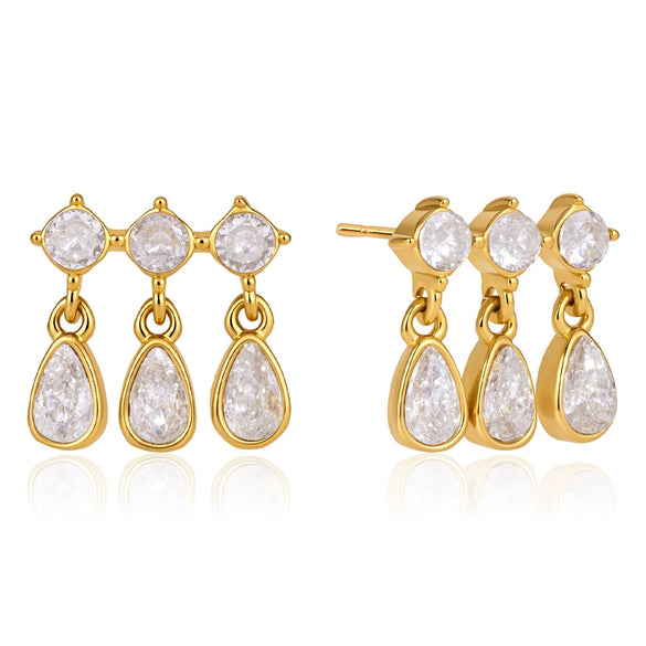 Women's Geometric Teardrop Zirconia Earrings In Titanium Steel With Pvd Vacuum Gold Plating