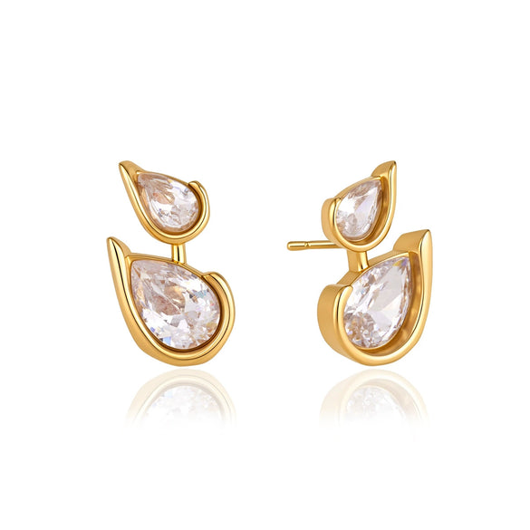 Women's Geometric Teardrop Zirconia Stud Earrings With Titanium Steel Posts And Pvd Vacuum Gold Plating Elegant Wholesale Jewelry