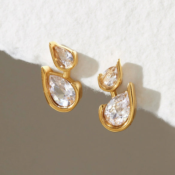 Women's Geometric Teardrop Zirconia Stud Earrings With Titanium Steel Posts And Pvd Vacuum Gold Plating Elegant Wholesale Jewelry