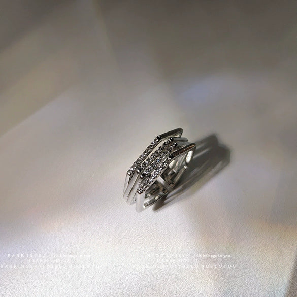 Women's Geometric Three Dimensional Copper Ring With Zircon Inlay Electroplated Open Adjustable Index Finger Ring