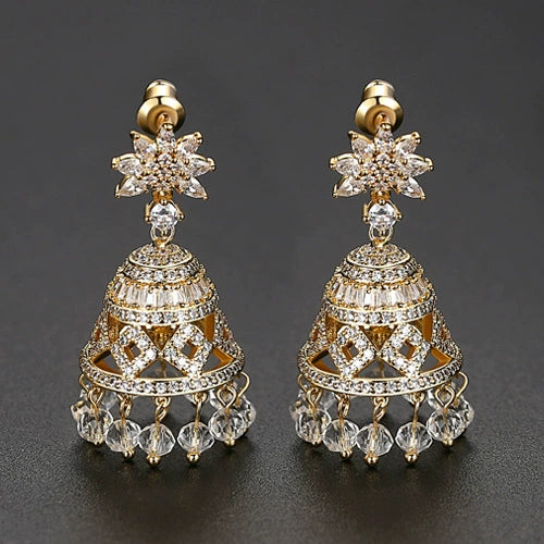 Women's Geometric Three Dimensional Copper Zircon Wind Chime Earrings With Retro Electroplated Finish Fashion Statement Ear Jewelry