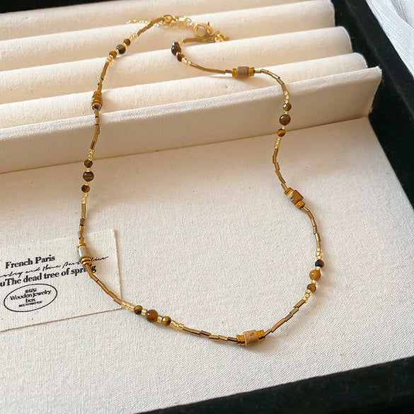 Women's Geometric Tiger Eye Clavicle Chain Necklace Copper Alloy Electroplated Light Luxury Highend Jewelry