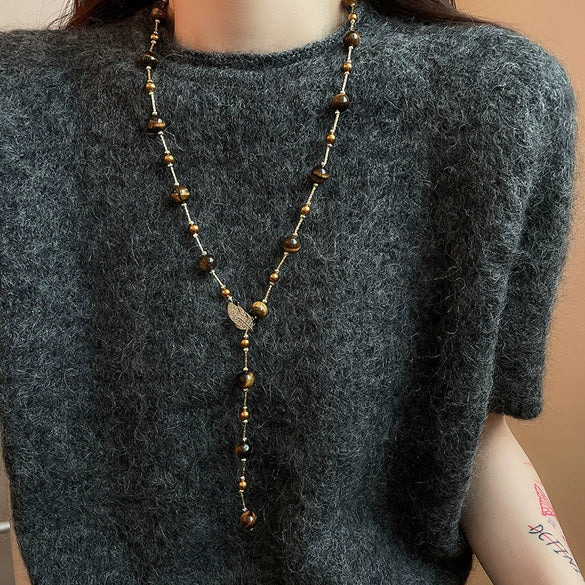Women's Geometric Tiger Eye Clavicle Chain Necklace Copper Alloy Electroplated Light Luxury Highend Jewelry