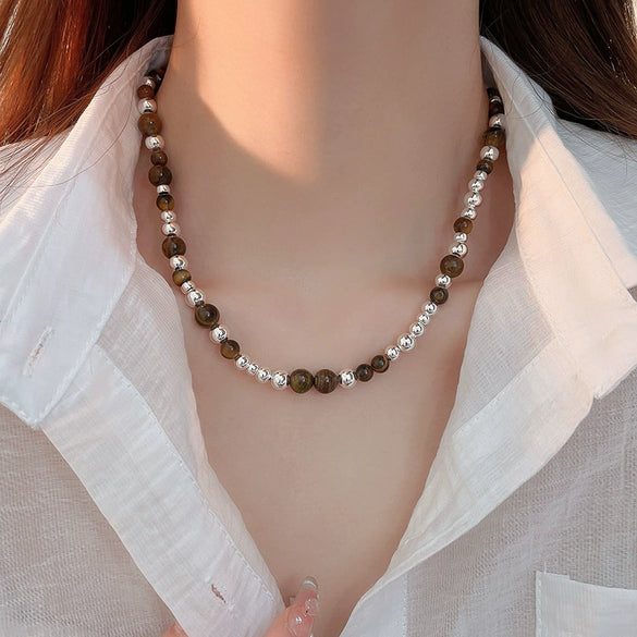 Women's Geometric Tiger Eye Clavicle Chain Necklace Copper Alloy Electroplated Light Luxury Highend Jewelry