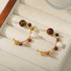 Women's Geometric Tiger Eye Stone And Freshwater Pearl Earrings With Electroplating