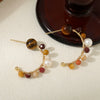 Women's Geometric Tiger Eye Stone And Freshwater Pearl Earrings With Electroplating