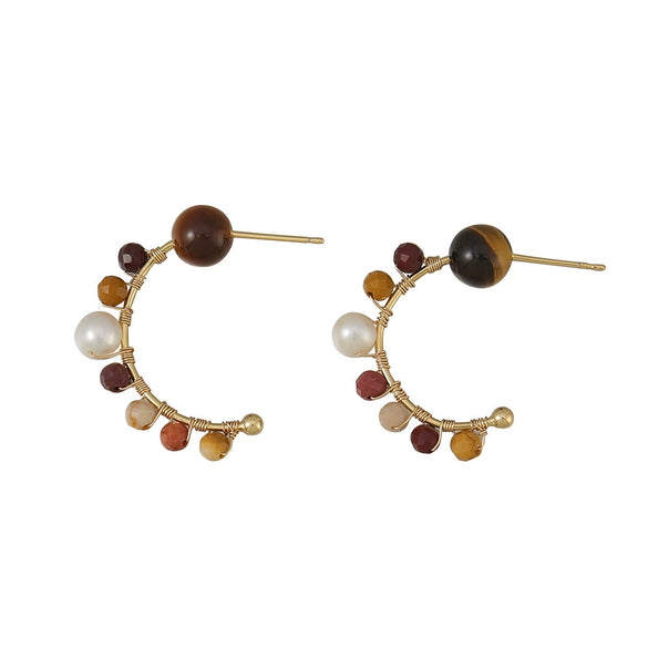 Women's Geometric Tiger Eye Stone And Freshwater Pearl Earrings With Electroplating