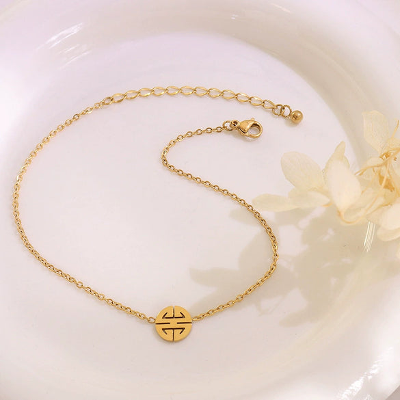 Women's Geometric 316L Stainless Steel Anklet With 18K Goldplated Joker Happy Character Pendant