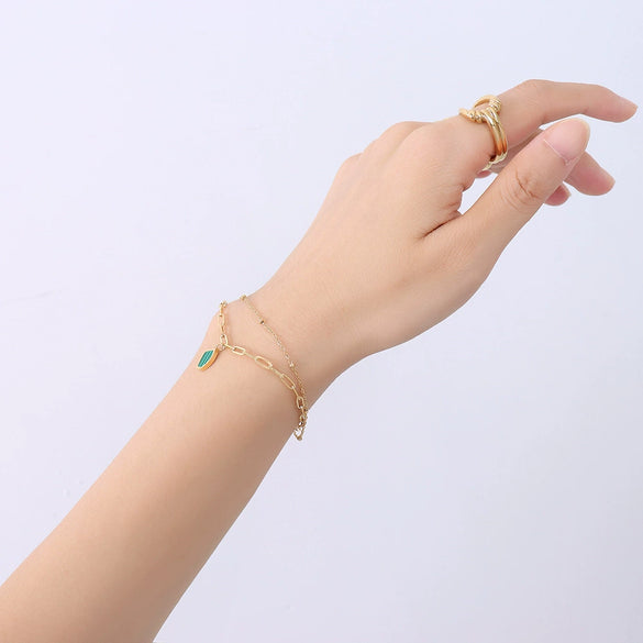 Women's Geometric Titanium Steel Double Layer Bracelet With Acrylic Pendant Electroplated Fashion Jewelry