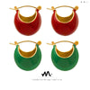 Women's Geometric Titanium Steel Drop Earrings With Electroplated Red And Green Oil Drop Design