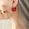Women's Geometric Titanium Steel Drop Earrings With Electroplated Red And Green Oil Drop Design