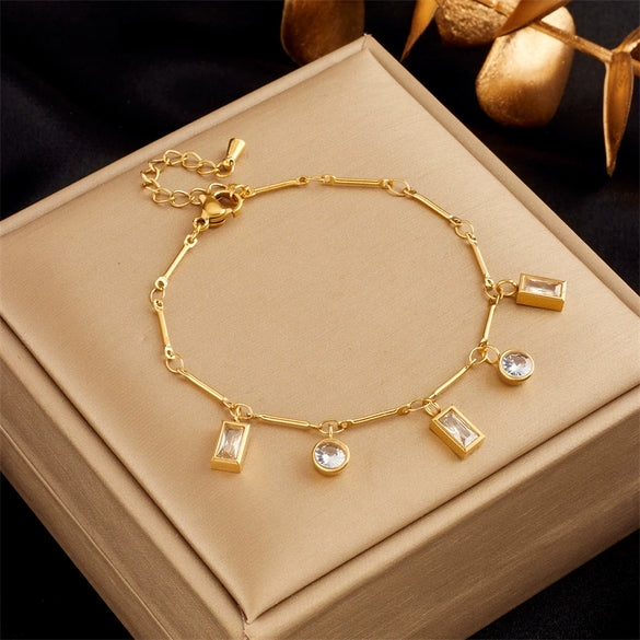 Women's Geometric Titanium Steel Electroplated Round Square Diamond Bracelet Jewelry