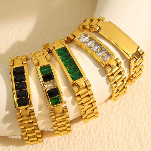 Women's Geometric 316L Stainless Steel Jewelry Hip Hop Style With Titanium Plating And Zircon Inlaid Strap Chain