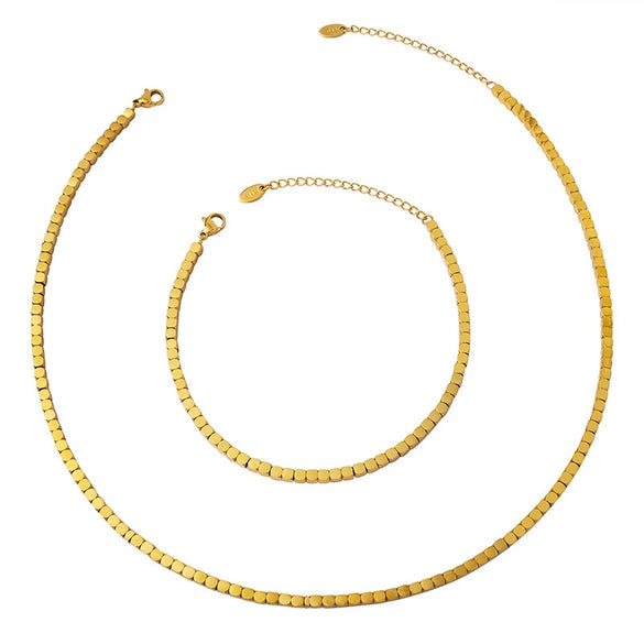 Women's Geometric 316L Stainless Steel Square Pendant Stitching Necklace Bracelet Jewelry Electroplating