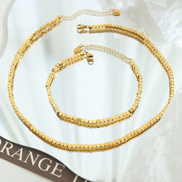 Women's Geometric 316L Stainless Steel Square Pendant Stitching Necklace Bracelet Jewelry Electroplating