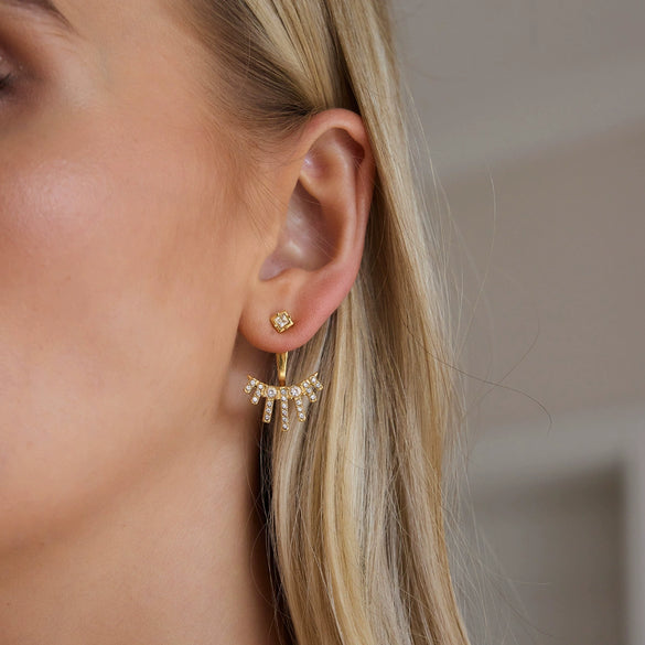 Women's Geometric Titanium Steel Stud Earrings With Detachable Front And Back Design Vacuum Gold Plated Stainless Steel Jewelry