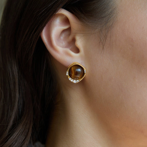 Women's Geometric Titanium Steel Stud Earrings With Pvd Vacuum Gold Plating And Sparkling Rhinestone Detail For Wholesale