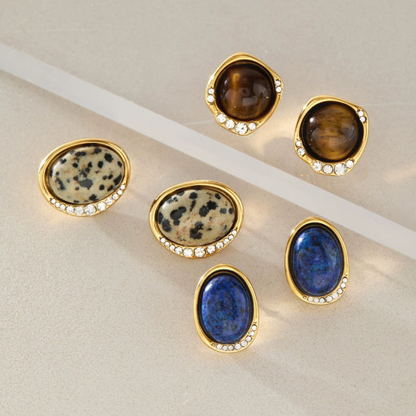 Women's Geometric Titanium Steel Stud Earrings With Pvd Vacuum Gold Plating And Sparkling Rhinestone Detail For Wholesale