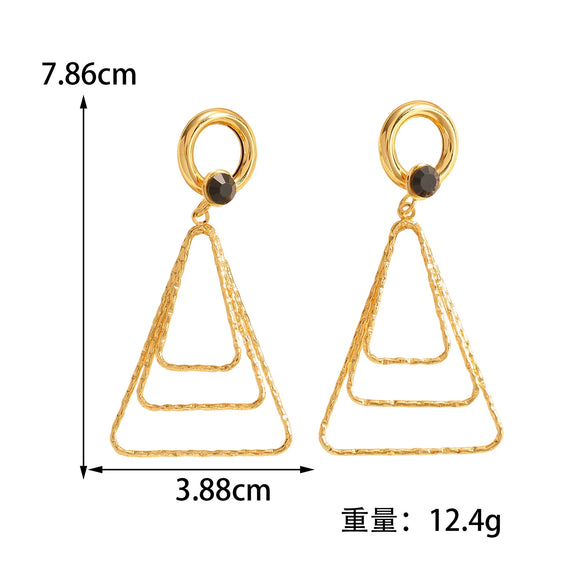 Women's Geometric Triangle Stud Earrings With Diamond Accents Electroplated Alloy Design And Stainless Steel Ear Posts