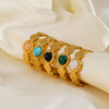 Women's Geometric Turquoiseobsidian Inlaid Stainless Steel Open Adjustable Ring With Electroplating
