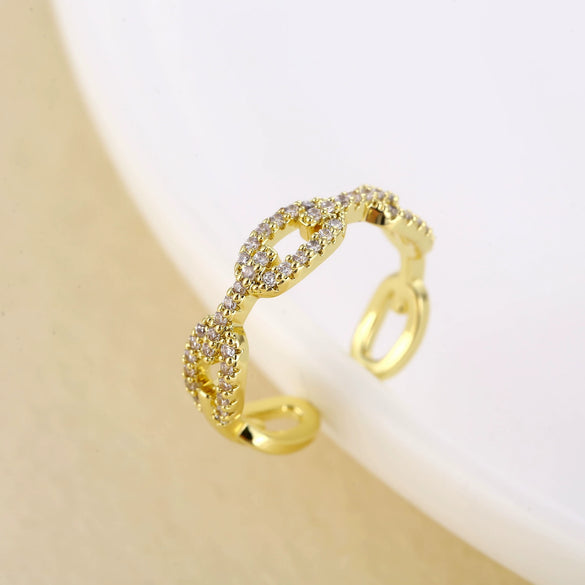 Women's Geometric Twist Open Ring With Zircon Micro Inlay Environmental Protection Copper Fashion Index Finger Ring