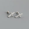 Women's Geometric Twisted Cross Stud Earrings In 925 Silver With Diamond Set Gold Tone Detail Fresh Fashion Jewelry