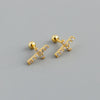 Women's Geometric Twisted Cross Stud Earrings In 925 Silver With Diamond Set Gold Tone Detail Fresh Fashion Jewelry