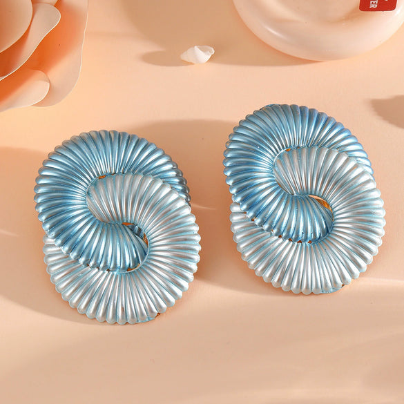 Women's Geometric Twisted Ripple Statement Earrings With Electroplated Iron Design And Stainless Steel Ear Posts
