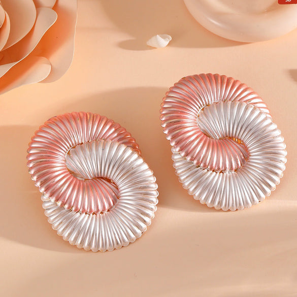 Women's Geometric Twisted Ripple Statement Earrings With Electroplated Iron Design And Stainless Steel Ear Posts