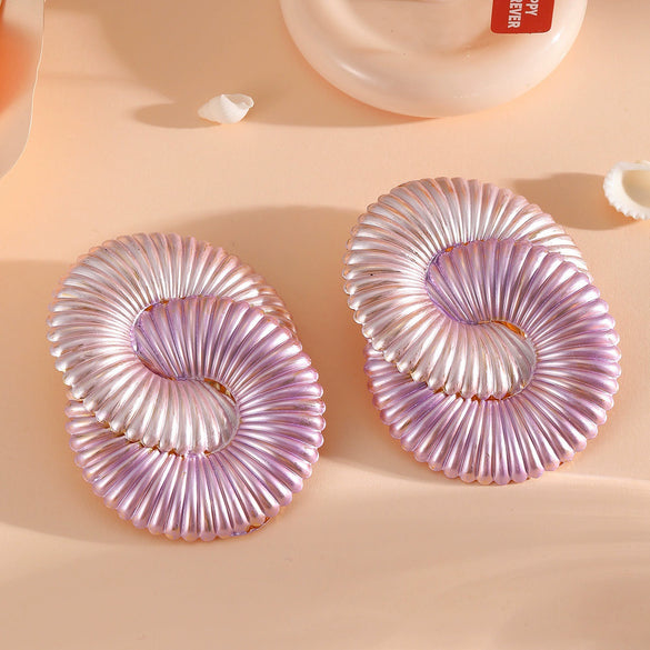 Women's Geometric Twisted Ripple Statement Earrings With Electroplated Iron Design And Stainless Steel Ear Posts